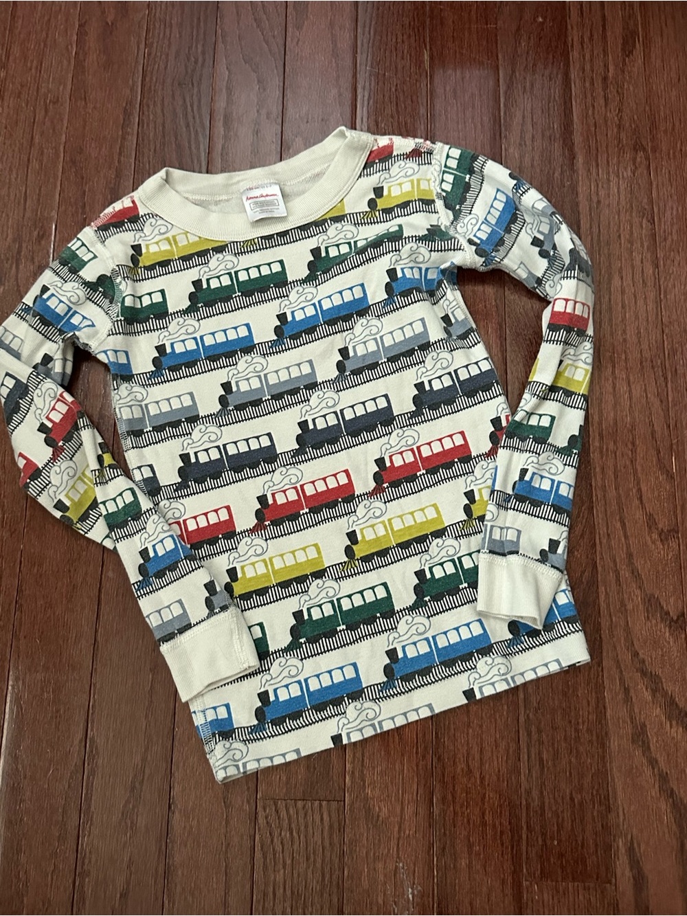 Hanna Andersson Kids Cream Train Print Pajama Set - Multi-Color 6/7 - Picture 3 of 6